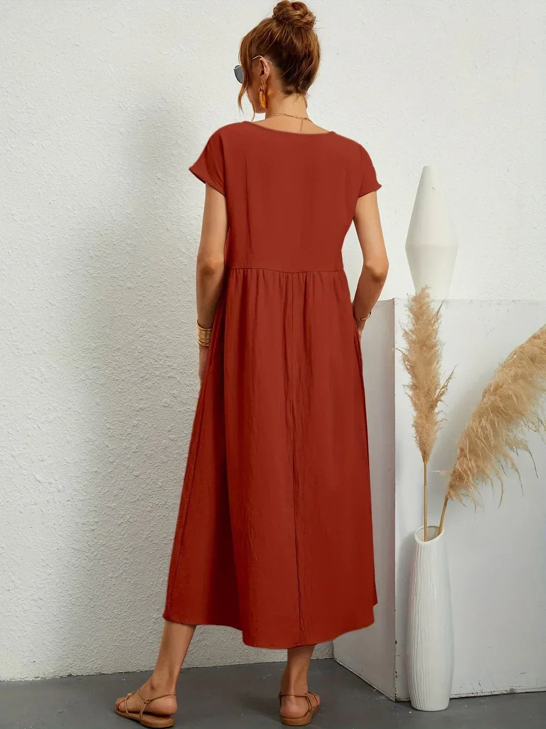 Casual Elegant Baumwolle und Leinenkleid