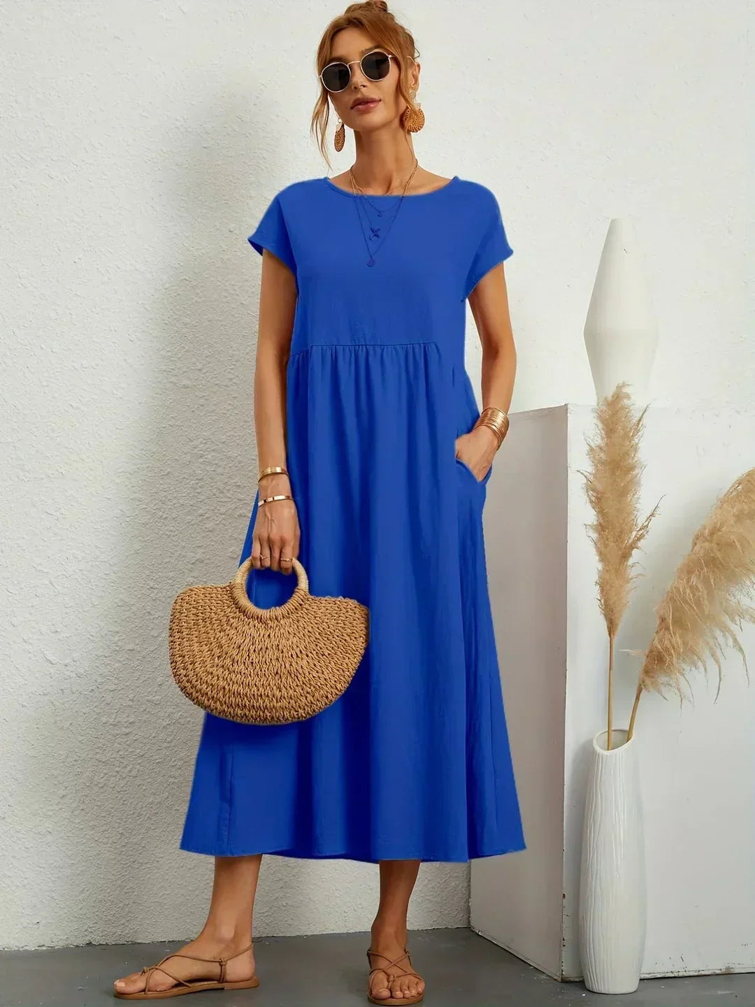 Casual Elegant Baumwolle und Leinenkleid