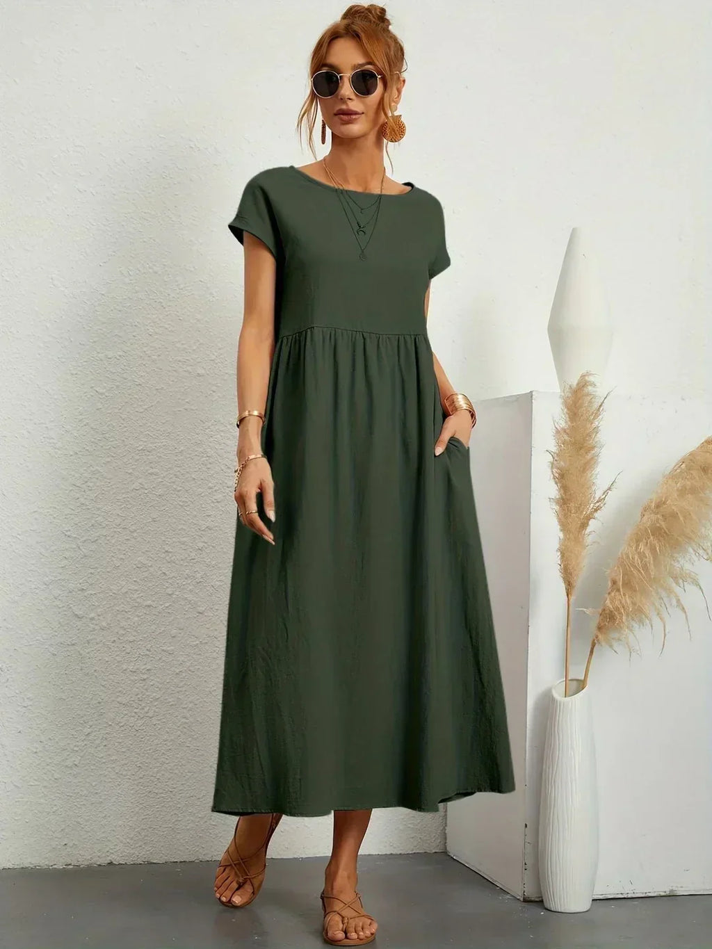 Casual Elegant Baumwolle und Leinenkleid