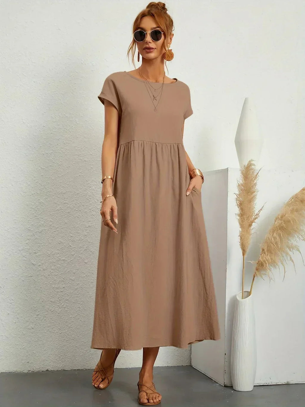 Casual Elegant Baumwolle und Leinenkleid