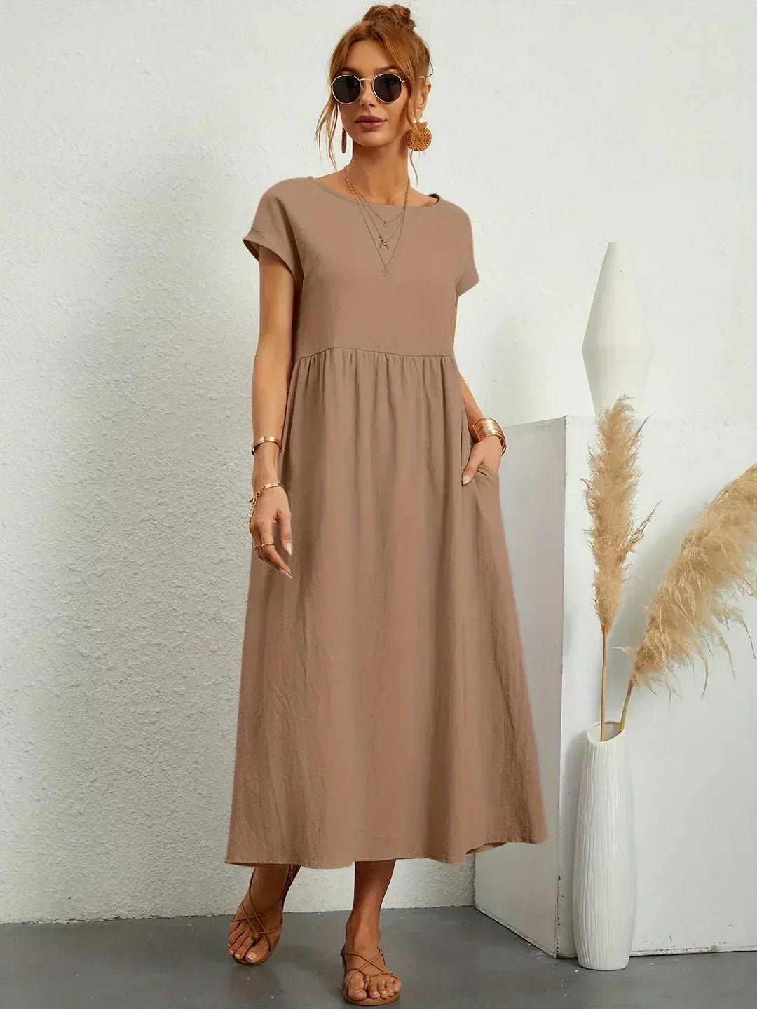 Casual Elegant Baumwolle und Leinenkleid