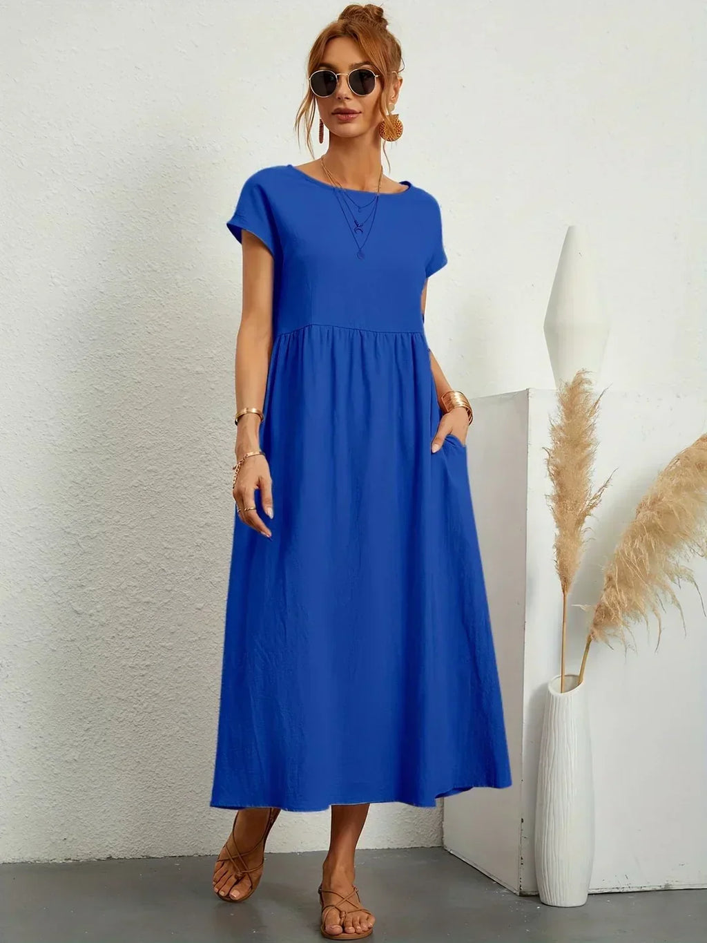 Casual Elegant Baumwolle und Leinenkleid