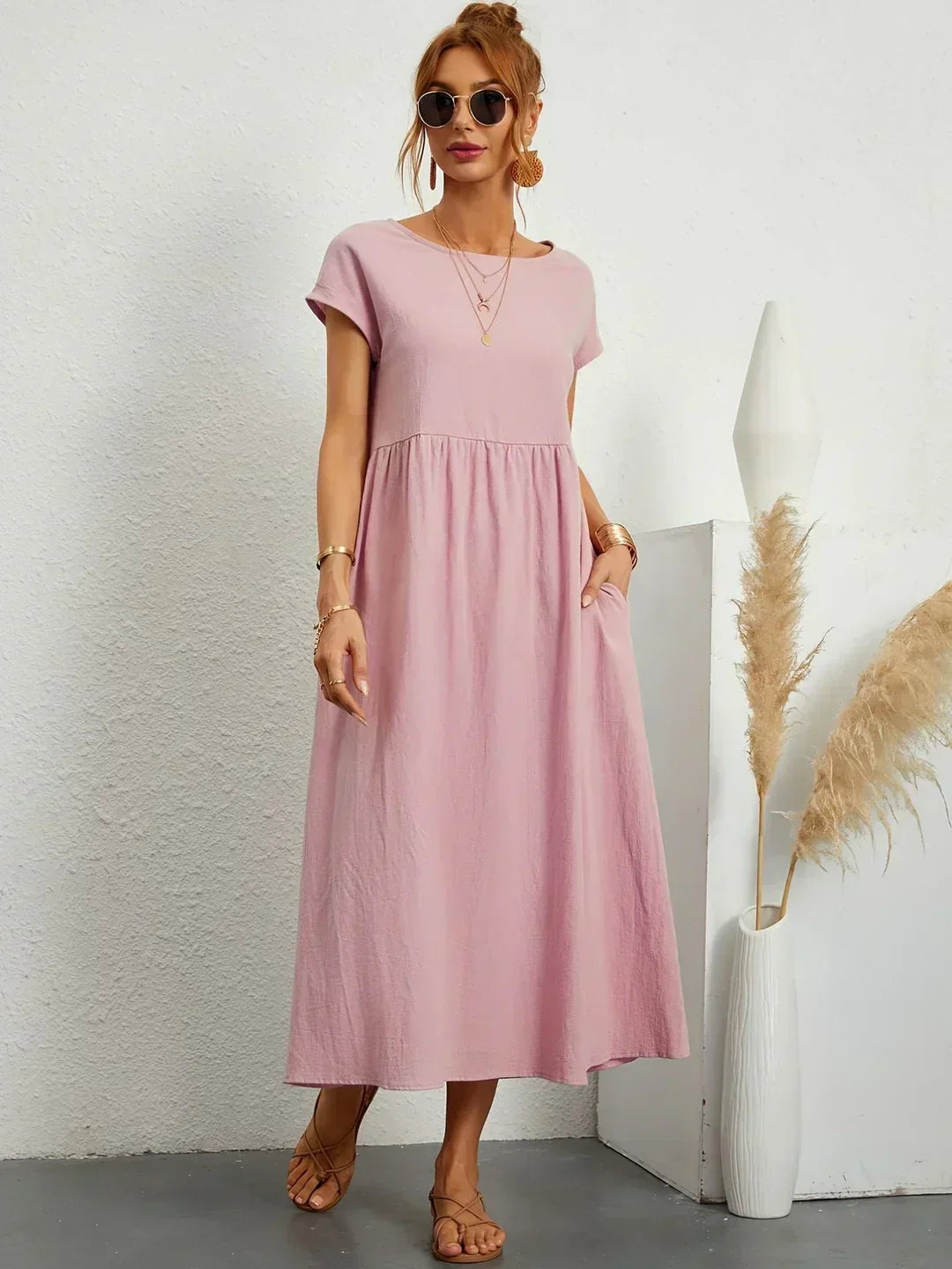 Casual Elegant Baumwolle und Leinenkleid