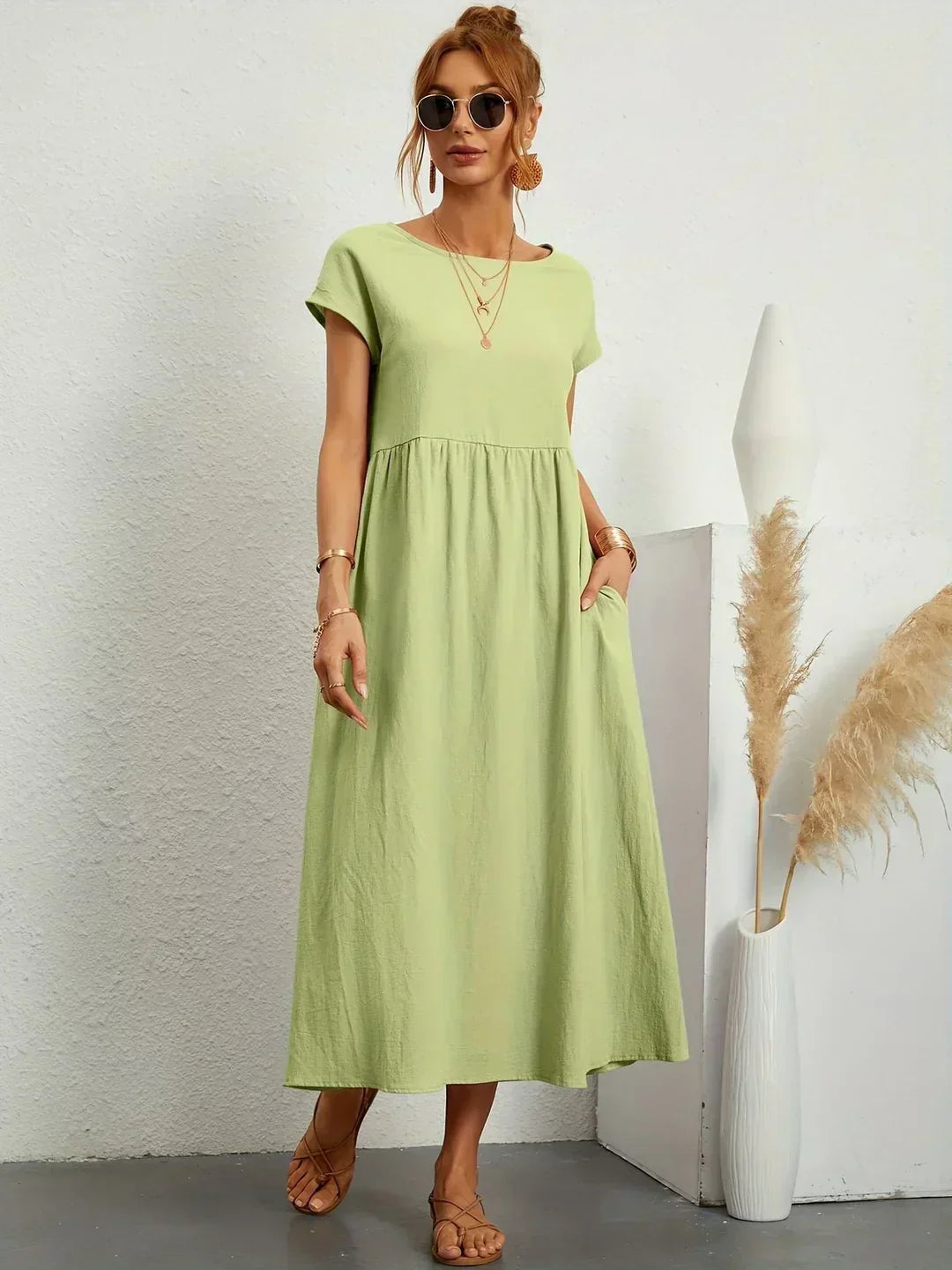 Casual Elegant Baumwolle und Leinenkleid