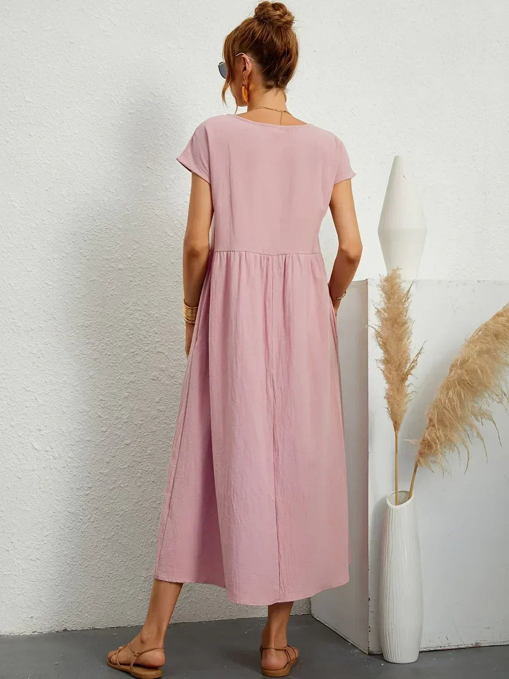 Casual Elegant Baumwolle und Leinenkleid