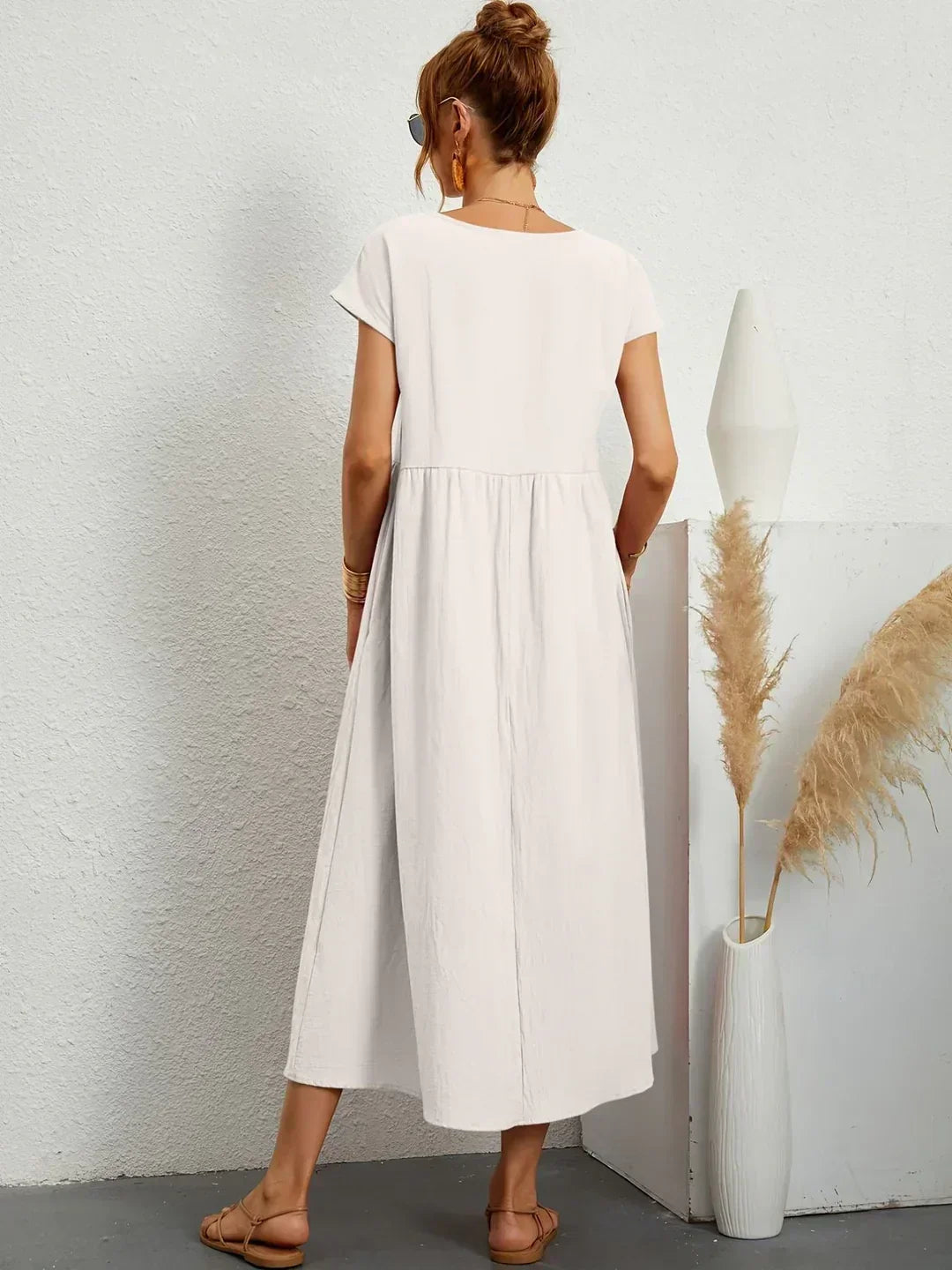 Casual Elegant Baumwolle und Leinenkleid