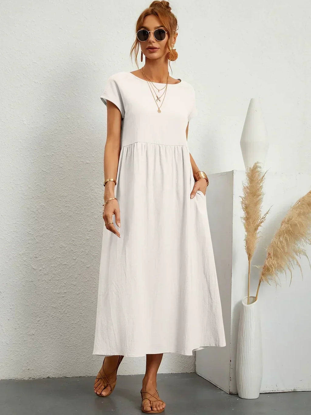 Casual Elegant Baumwolle und Leinenkleid