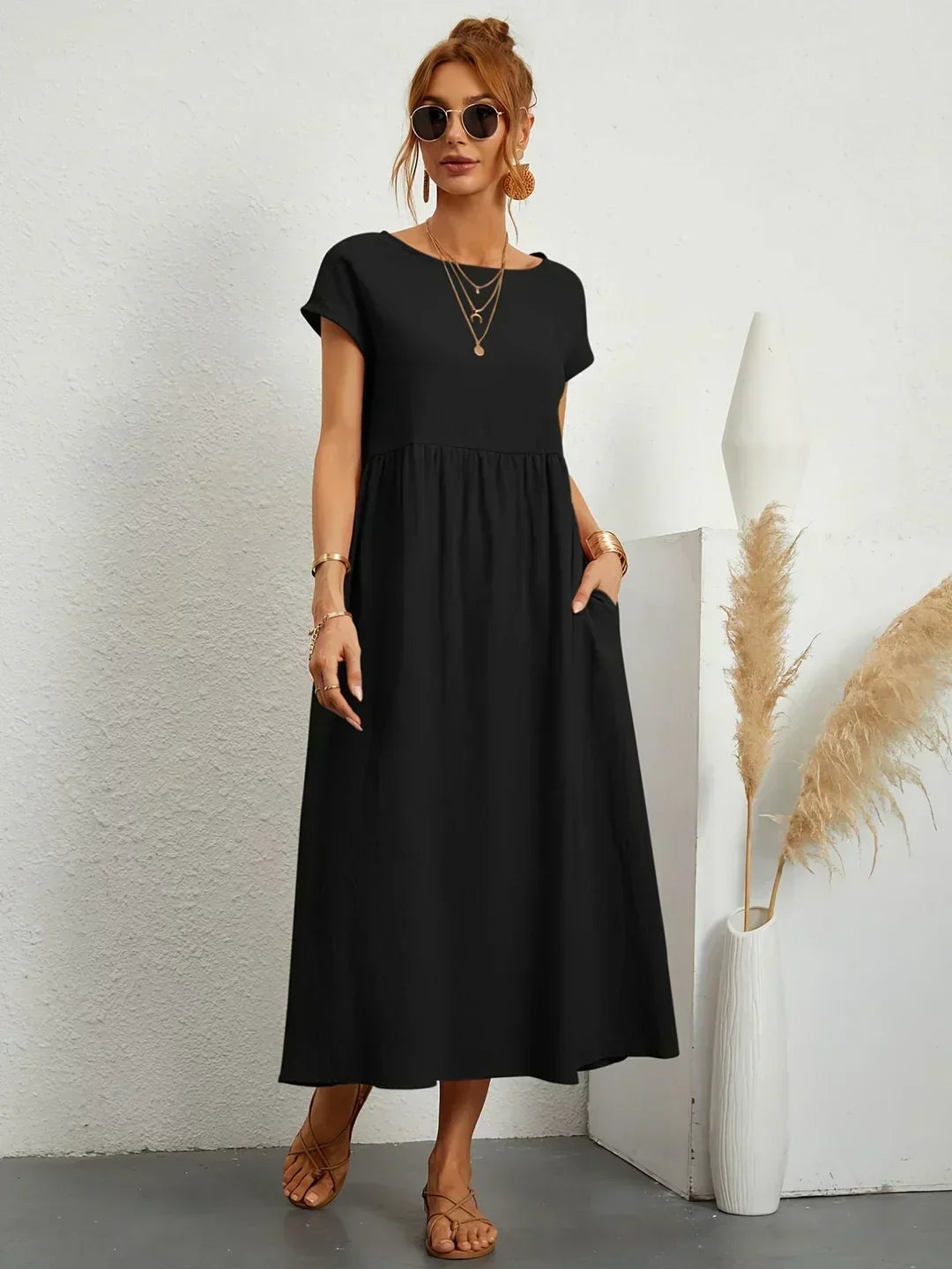 Casual Elegant Baumwolle und Leinenkleid