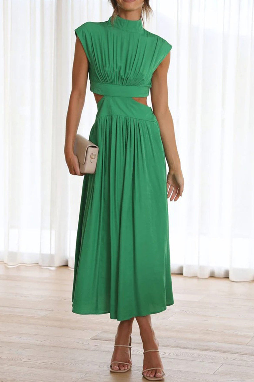 Mock Neck Cutout Midi Kleid