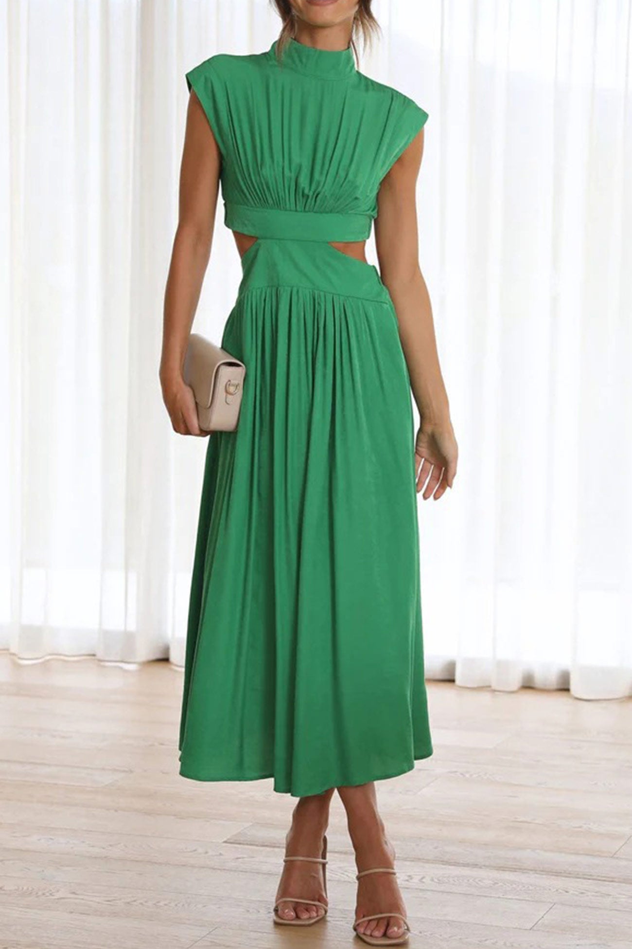 Mock Neck Cutout Midi Kleid