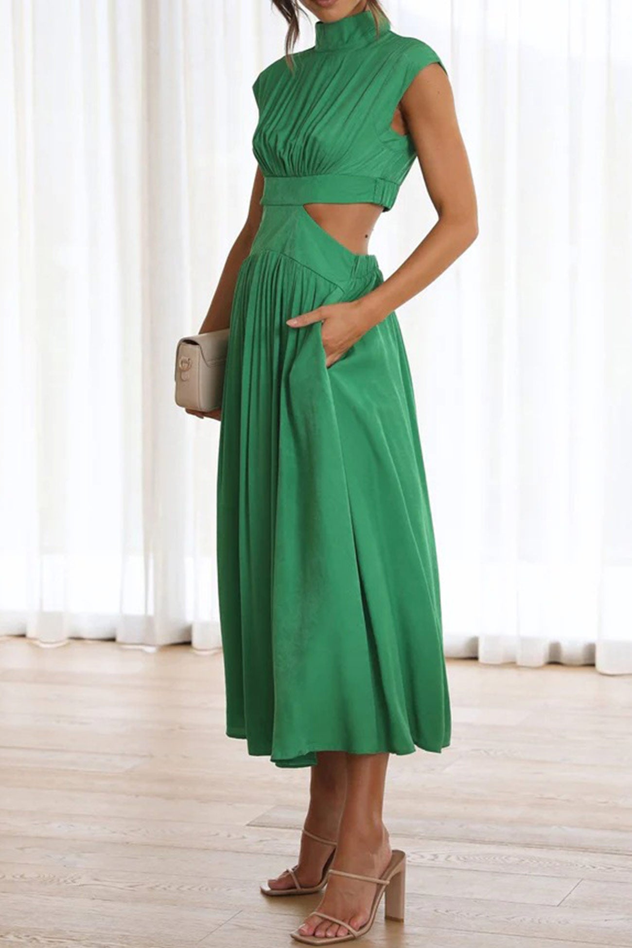 Mock Neck Cutout Midi Kleid