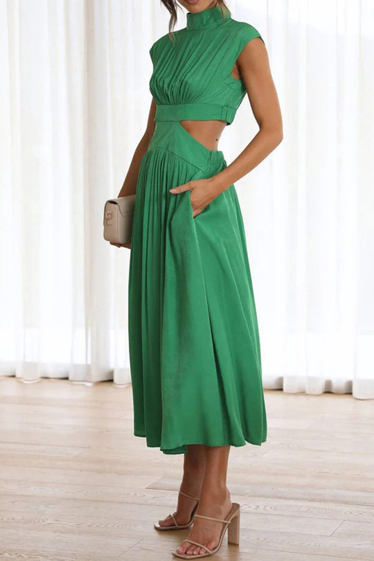 Mock Neck Cutout Midi Kleid