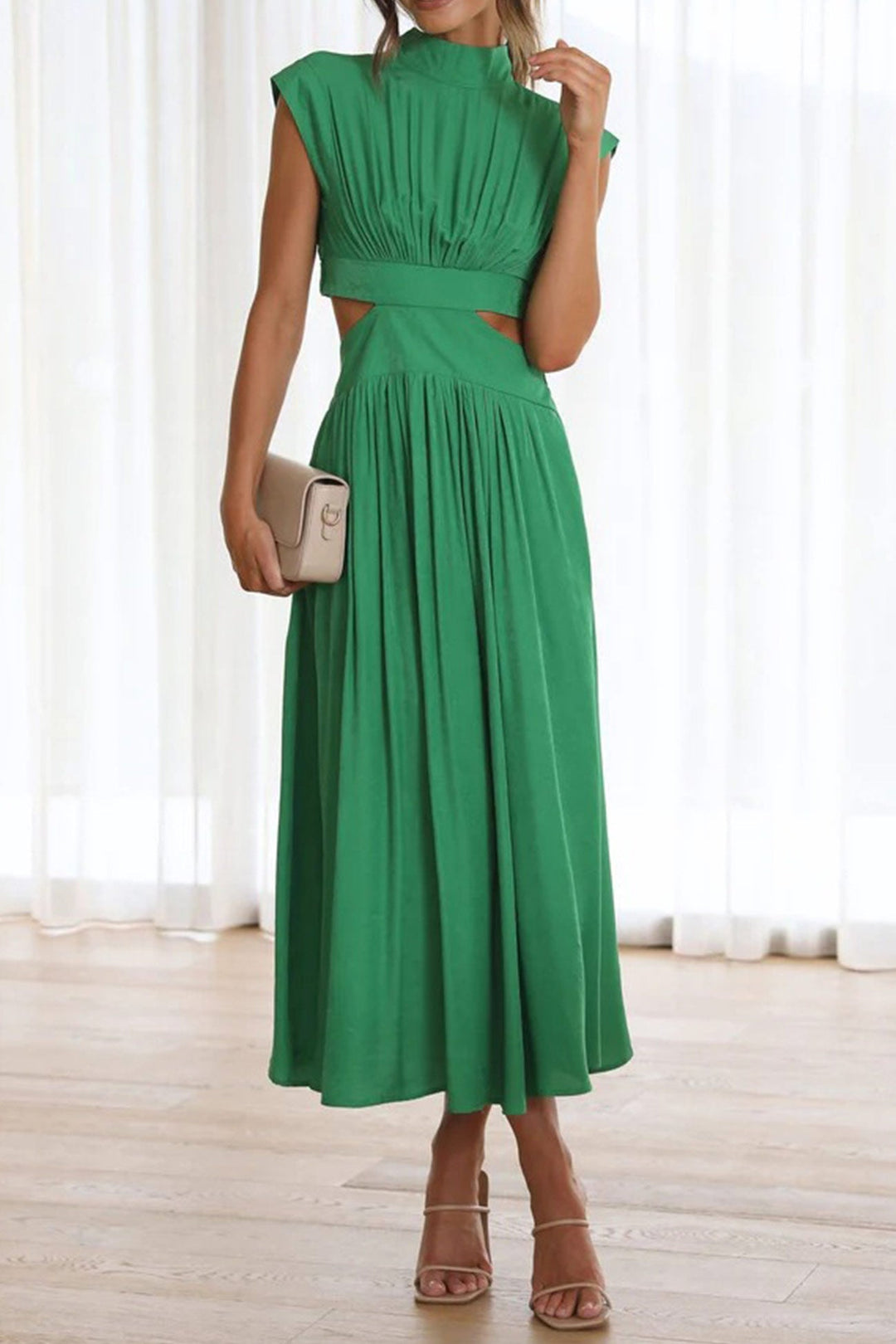 Mock Neck Cutout Midi Kleid