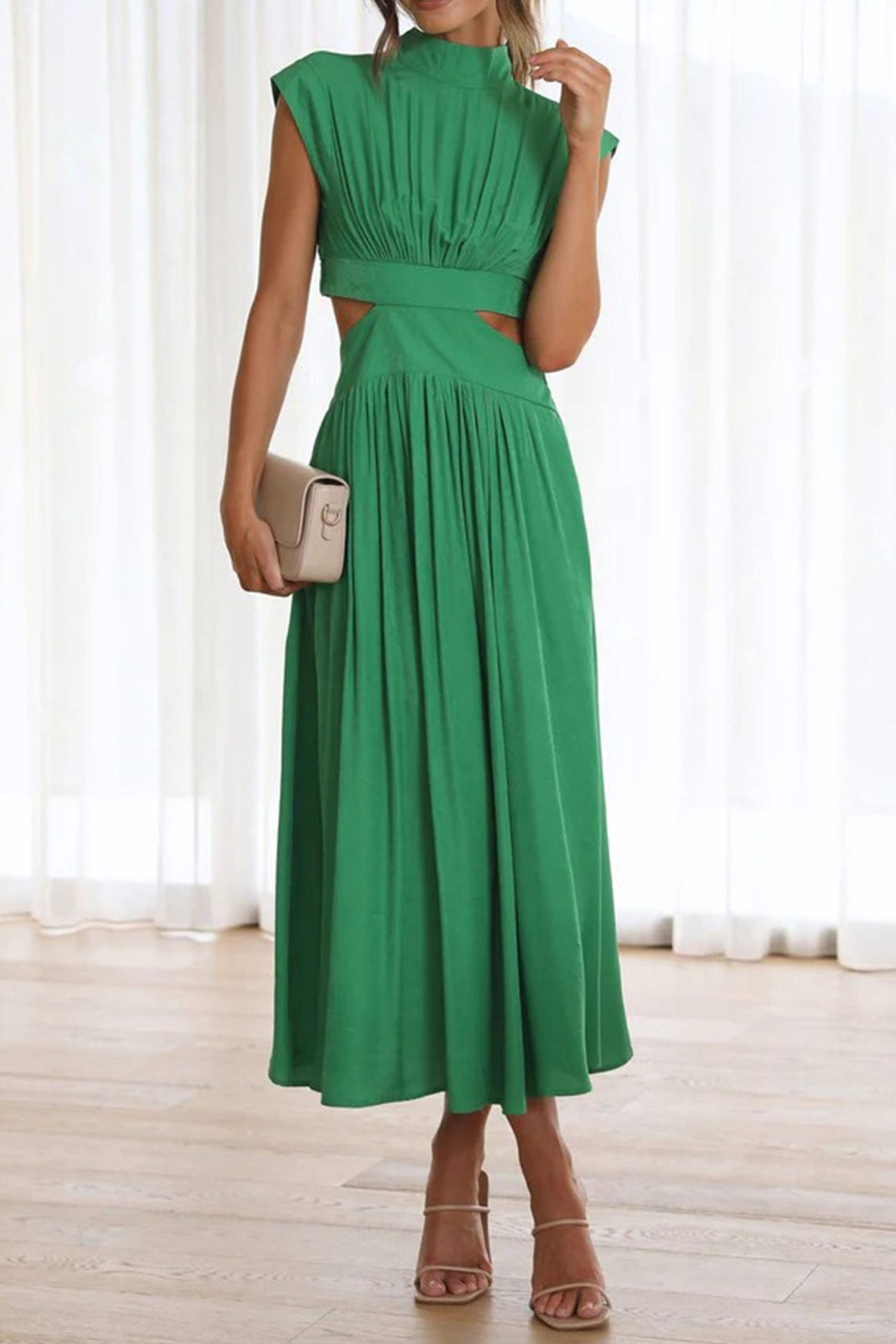Mock Neck Cutout Midi Kleid
