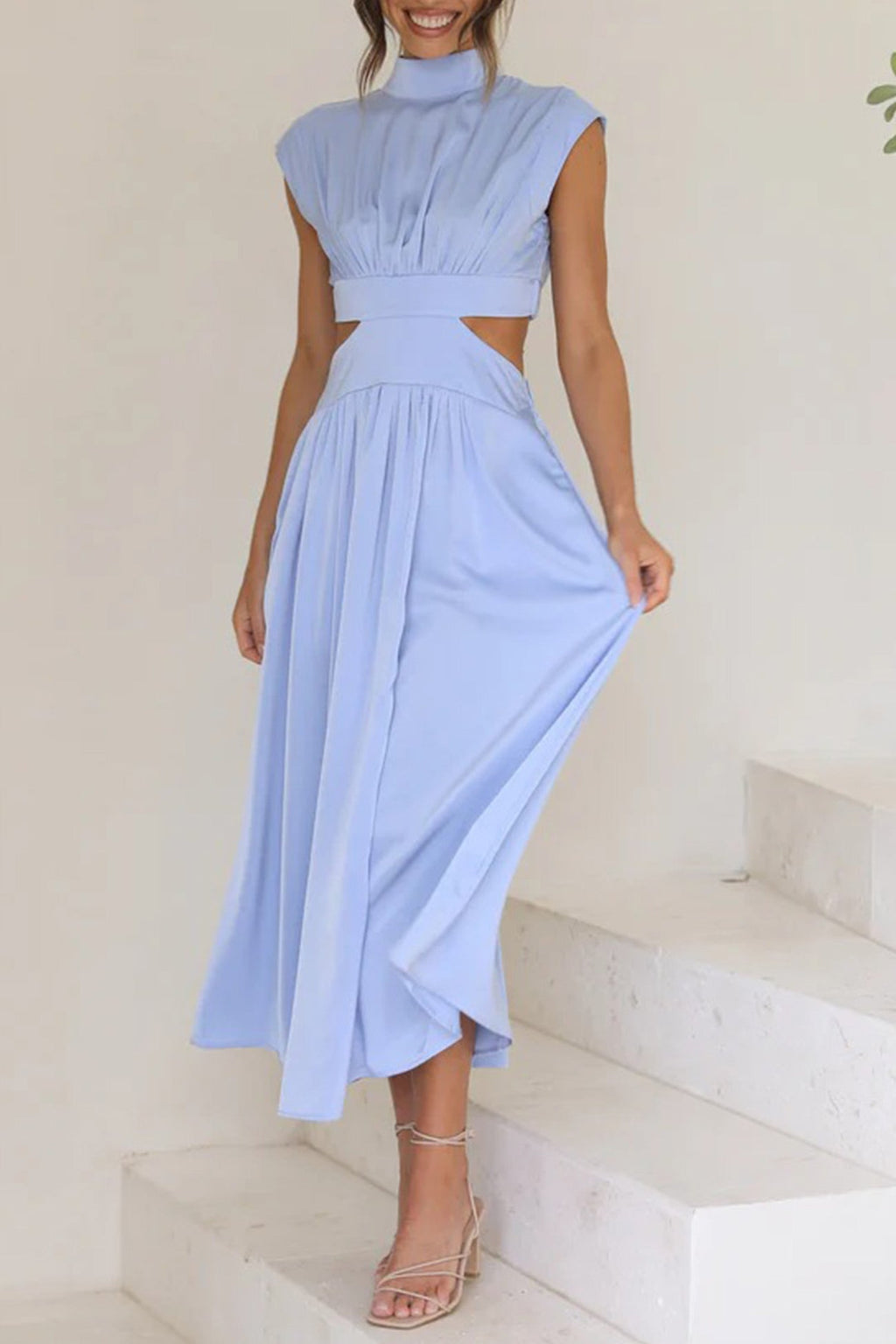 Mock Neck Cutout Midi Kleid