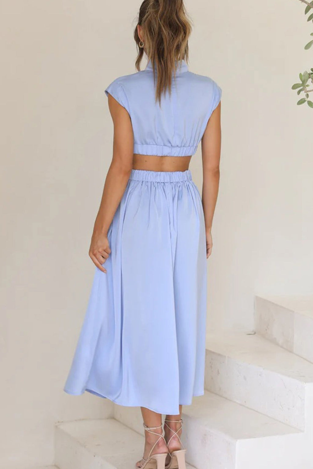 Mock Neck Cutout Midi Kleid