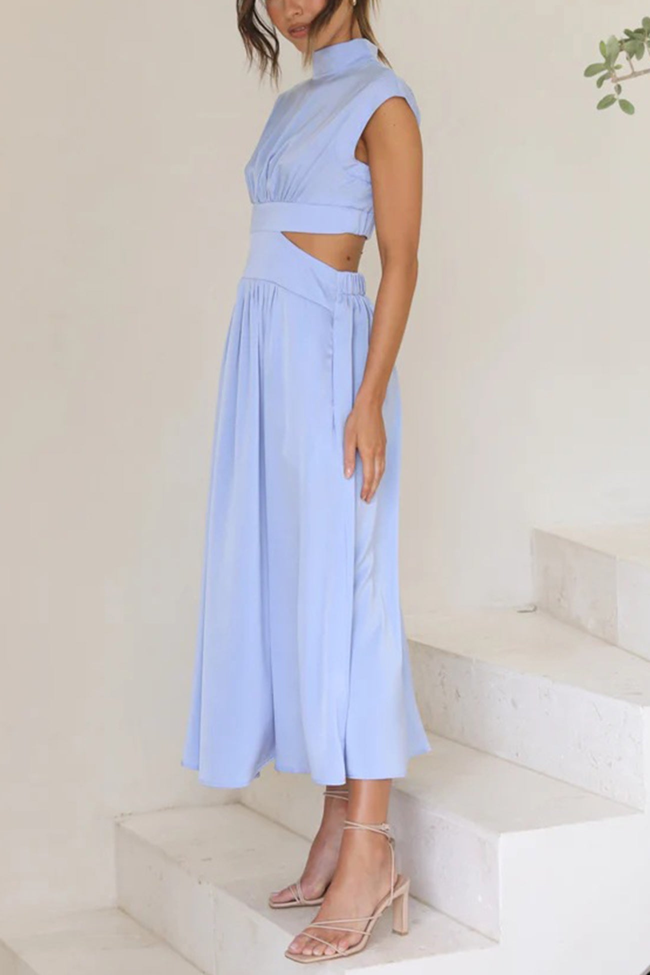 Mock Neck Cutout Midi Kleid