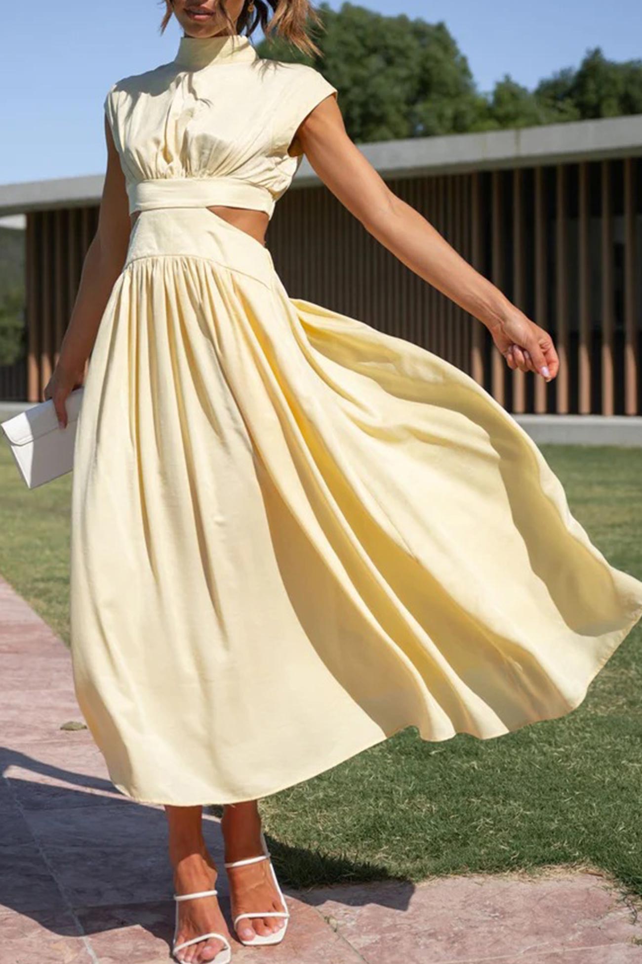 Mock Neck Cutout Midi Kleid