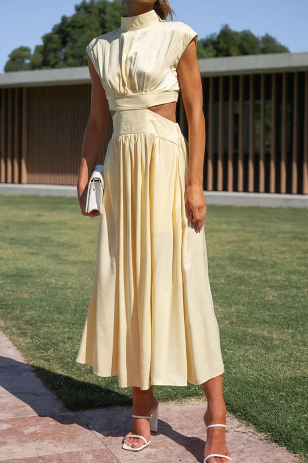 Mock Neck Cutout Midi Kleid
