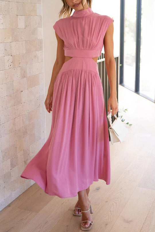 Mock Neck Cutout Midi Kleid