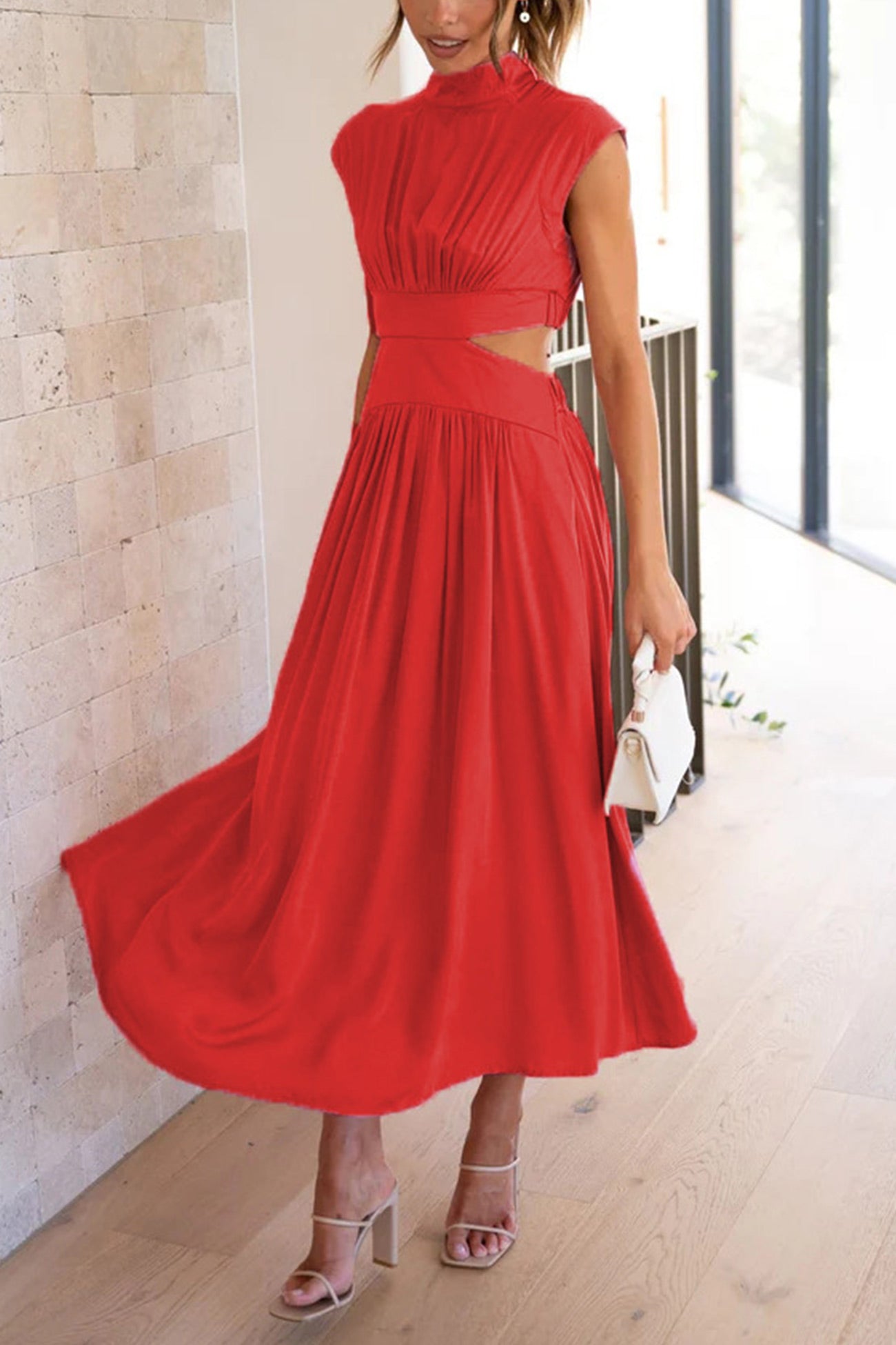 Mock Neck Cutout Midi Kleid