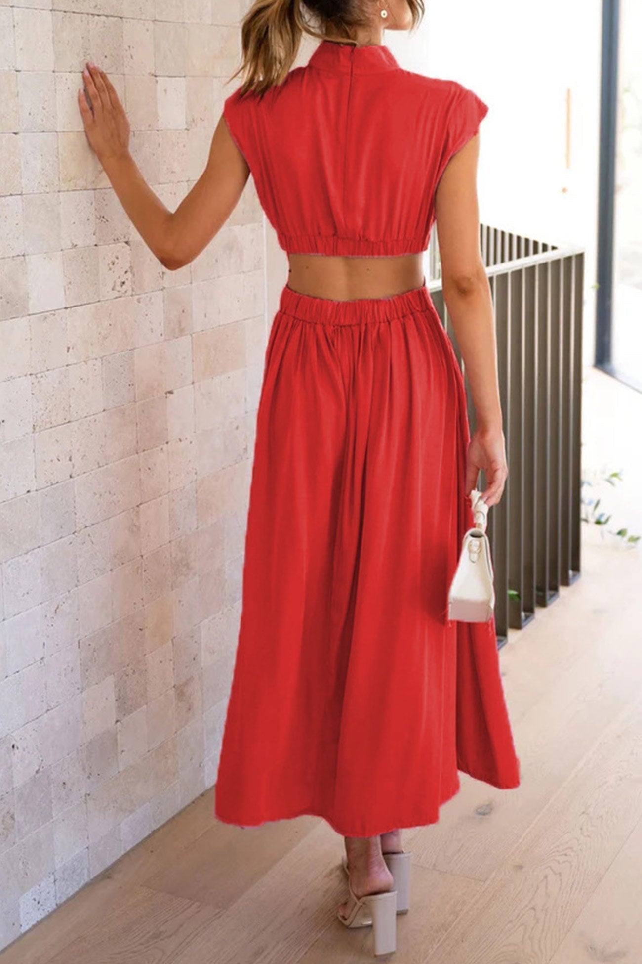 Mock Neck Cutout Midi Kleid