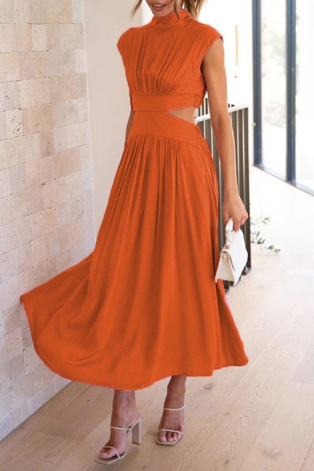 Mock Neck Cutout Midi Kleid