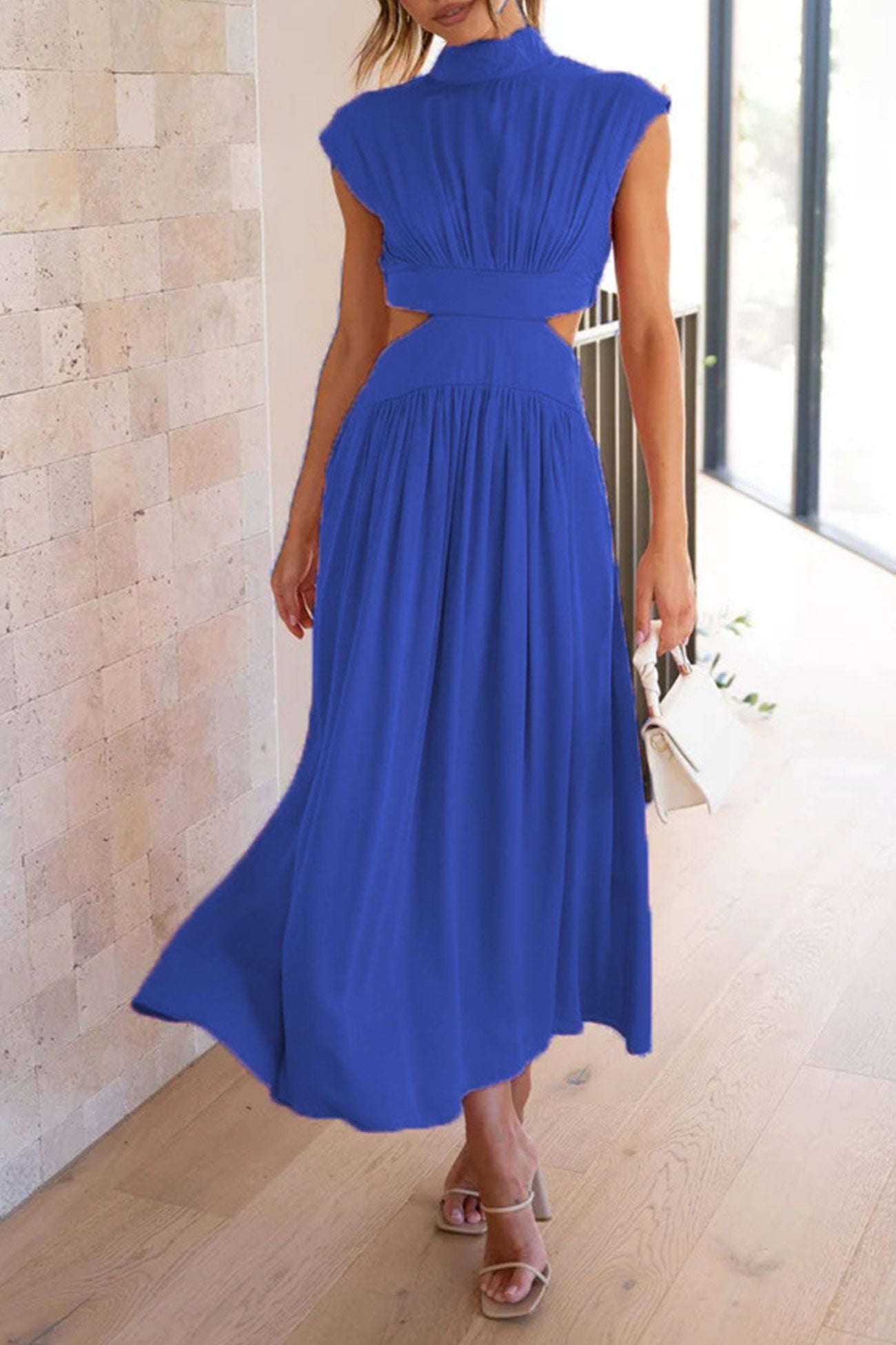 Mock Neck Cutout Midi Kleid