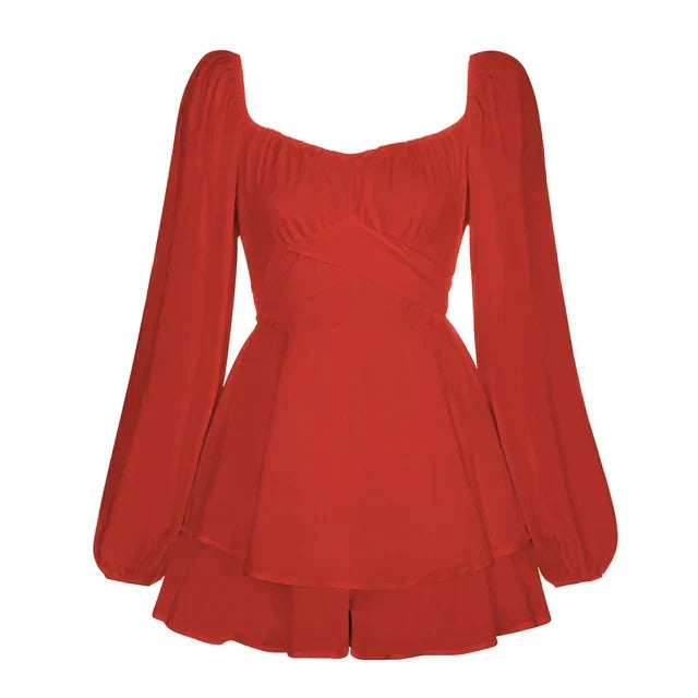 Puffärmel Rüschenschicht Mini Kleid