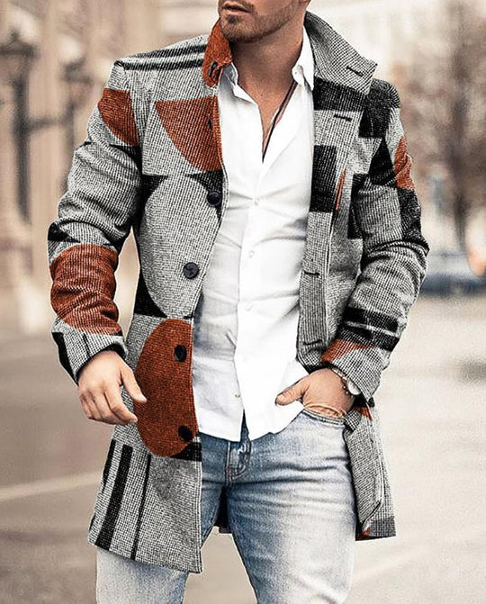 Herren Wollmantel mit Karomuster und klarer Silhouette