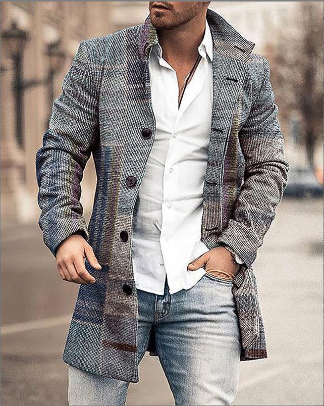 Herren Wollmantel mit Karomuster und klarer Silhouette