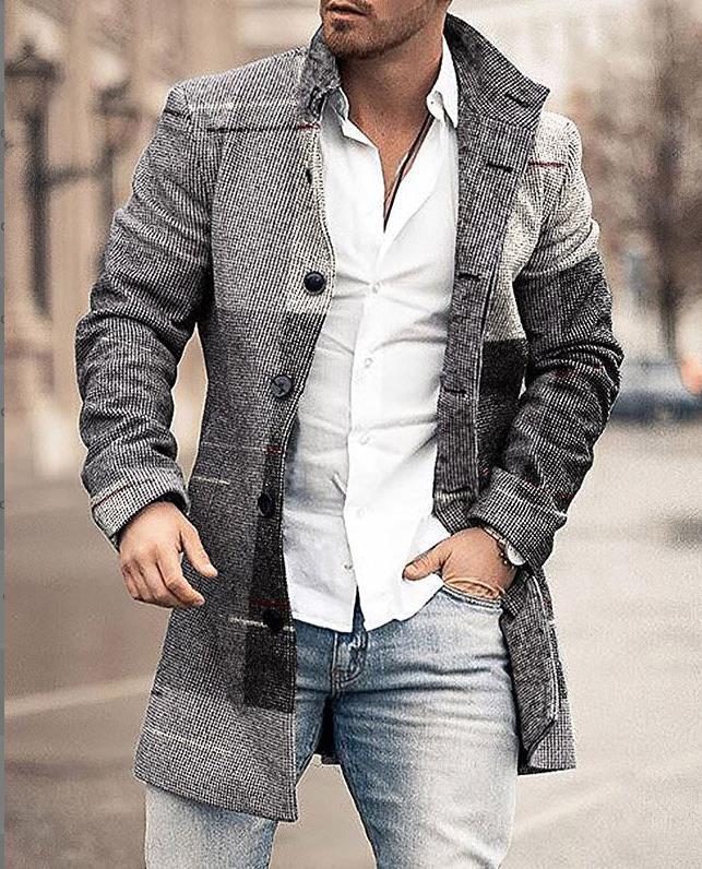 Herren Wollmantel mit Karomuster und klarer Silhouette