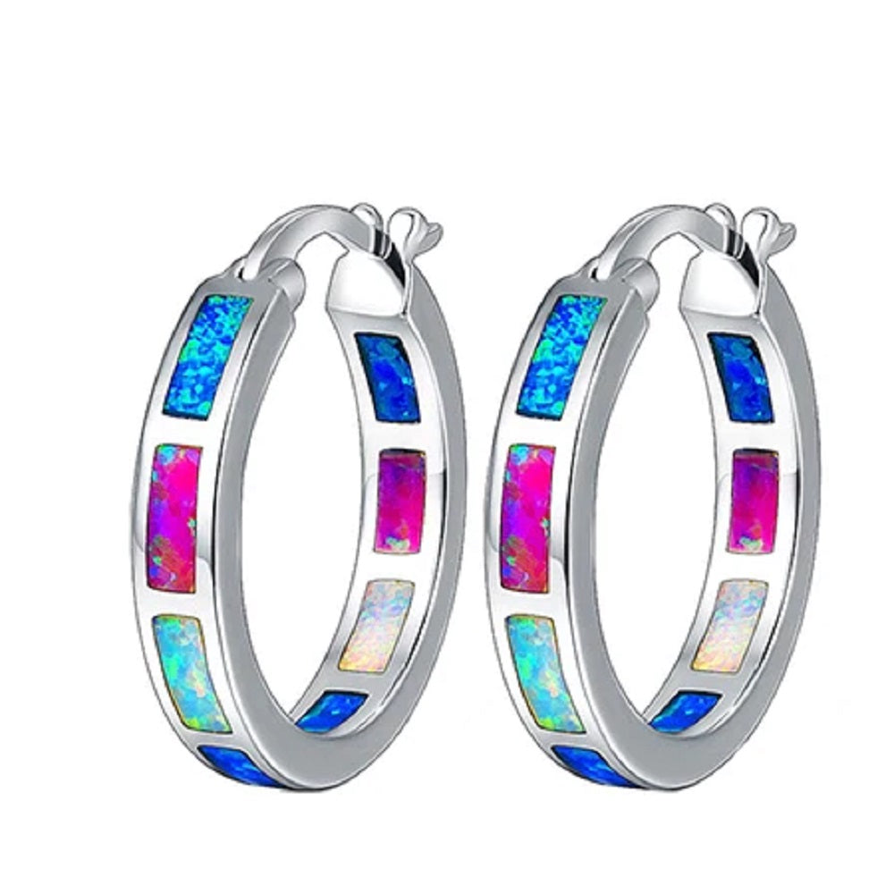 Damen Weiße Blaue Mehrfarbige Chakra Edelstahl Creolen | Shop Nory