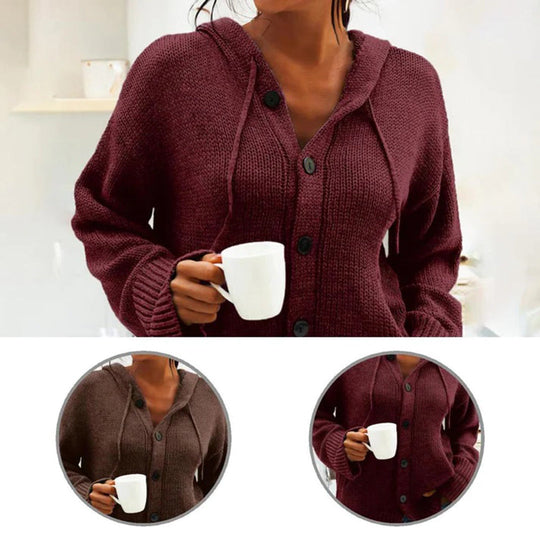 Strickjacke mit Kapuze und Kordelzug
