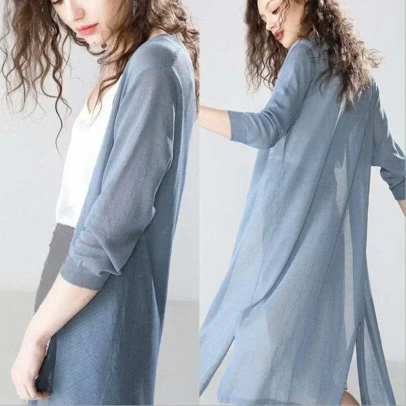 Lange Offene Front Strickjacke