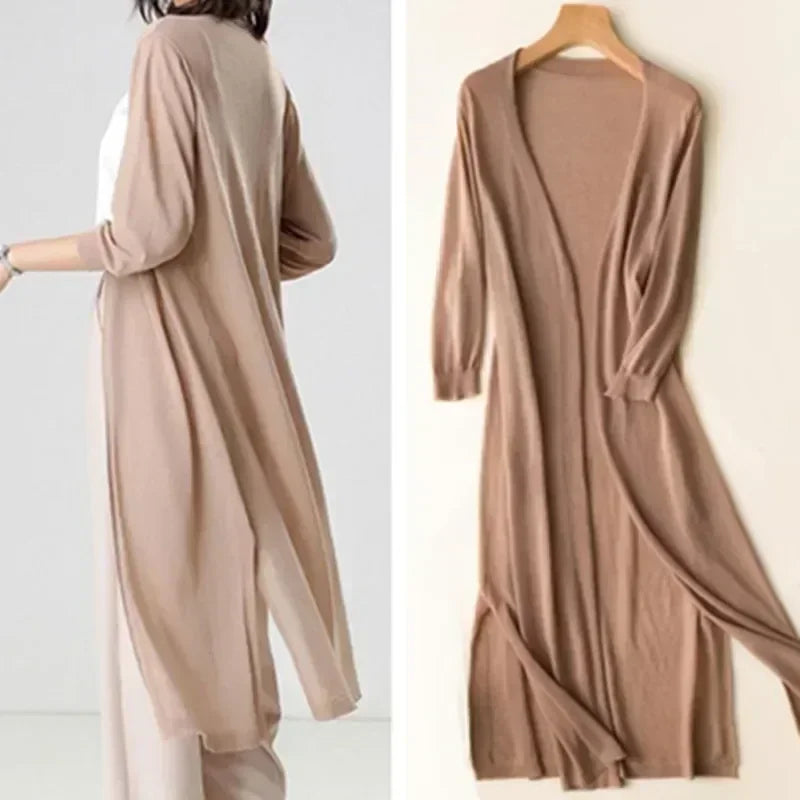 Lange Offene Front Strickjacke