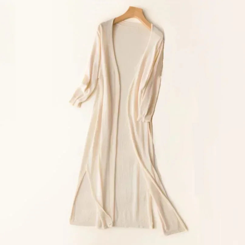 Lange Offene Front Strickjacke