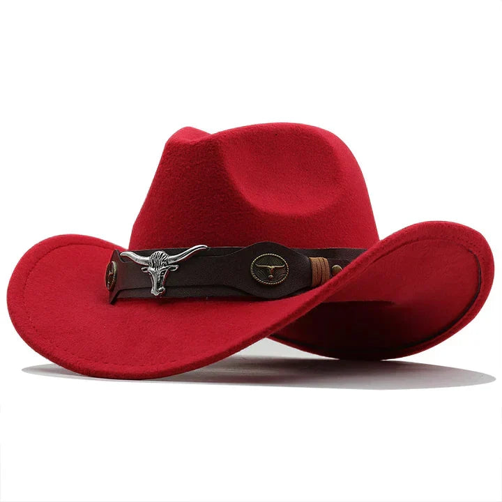 ShopNory - Western-Stil Filzhut mit Stier-Schnallenband