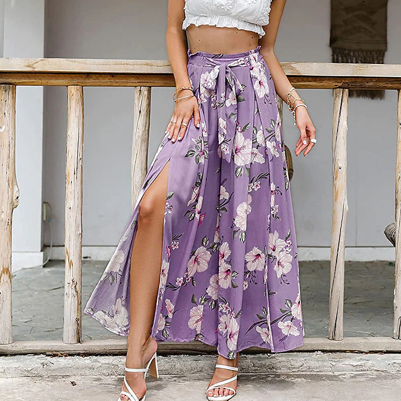 Damen Weite Palazzo-Hose mit floralem Design und elastischem Bund