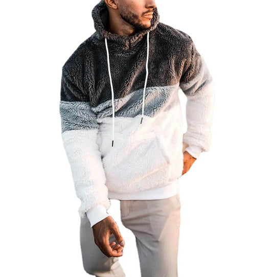 Herren Farbblock-Teddy-Fleece Kapuzenpullover mit Kängurutasche und Tunnelzug Shop Nory