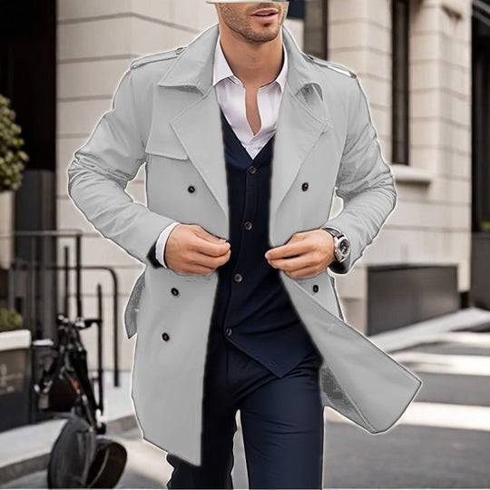 Herren Doppelt-knopf Trenchcoat mit praktischen Taschen