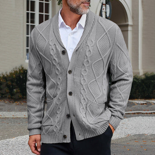 Herren modischer Strickcardigan mit strukturierter Oberfläche und praktischen Taschen Shopnory