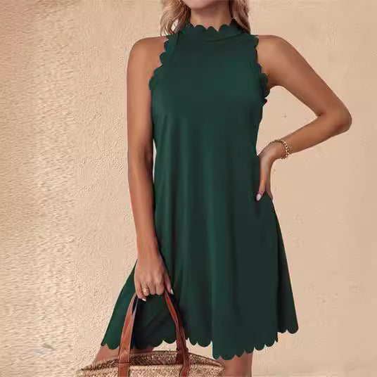 Damen ärmelloses Kleid mit Scalloped-Ausschnitt und fließendem Schnitt