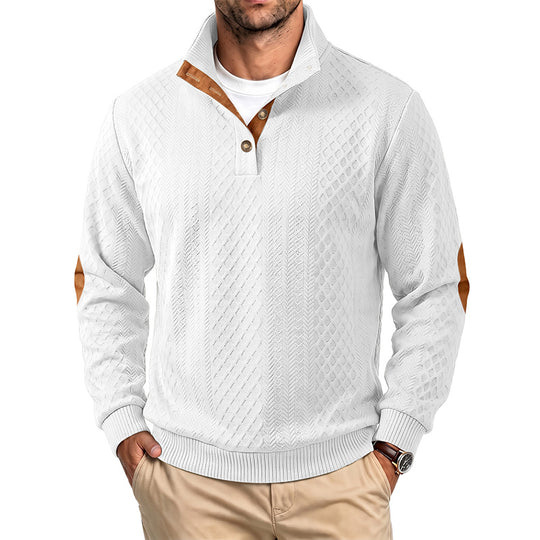 Herren Feinstrukturierter Troyer-Pullover mit Kragenbesatz und Ellbogen-Patches Shop Nory