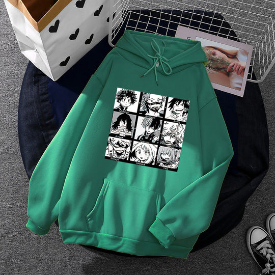 Unisex nan Kapuzenpullover mit quadratischer Manga-Charakter-Collage, leicht oversizeder Schnitt und Kängurutasche Shop Nory