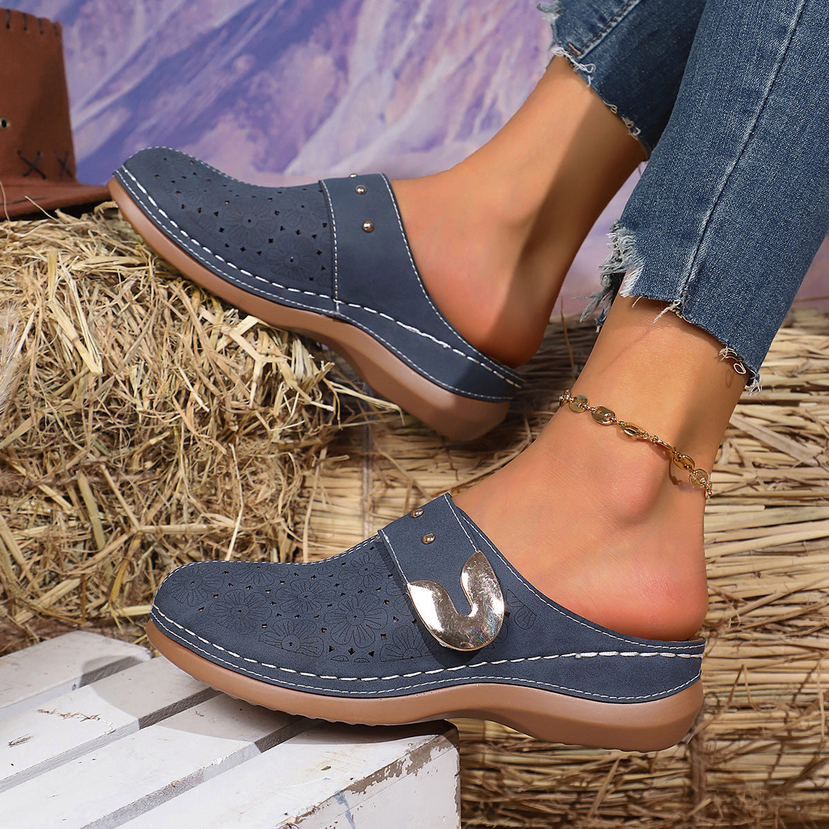 Damen Komfortable Clogs mit blumigen Verzierungen und ergonomischem Fußbett Shopnory