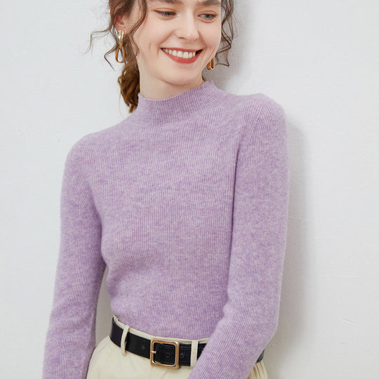 Damen Leichter taillierter Mockneck-Pullover in kaschmirähnlicher Mohair-Optik mit feiner Rippenstruktur Shop Nory