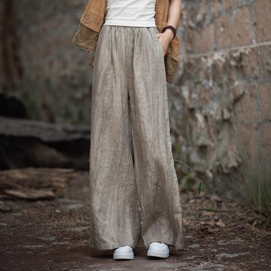 Damen weite Leinenhose mit eleganter Textur
