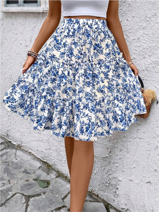 Damen Sommerrock mit charmanten Volantdetails und floralem Muster