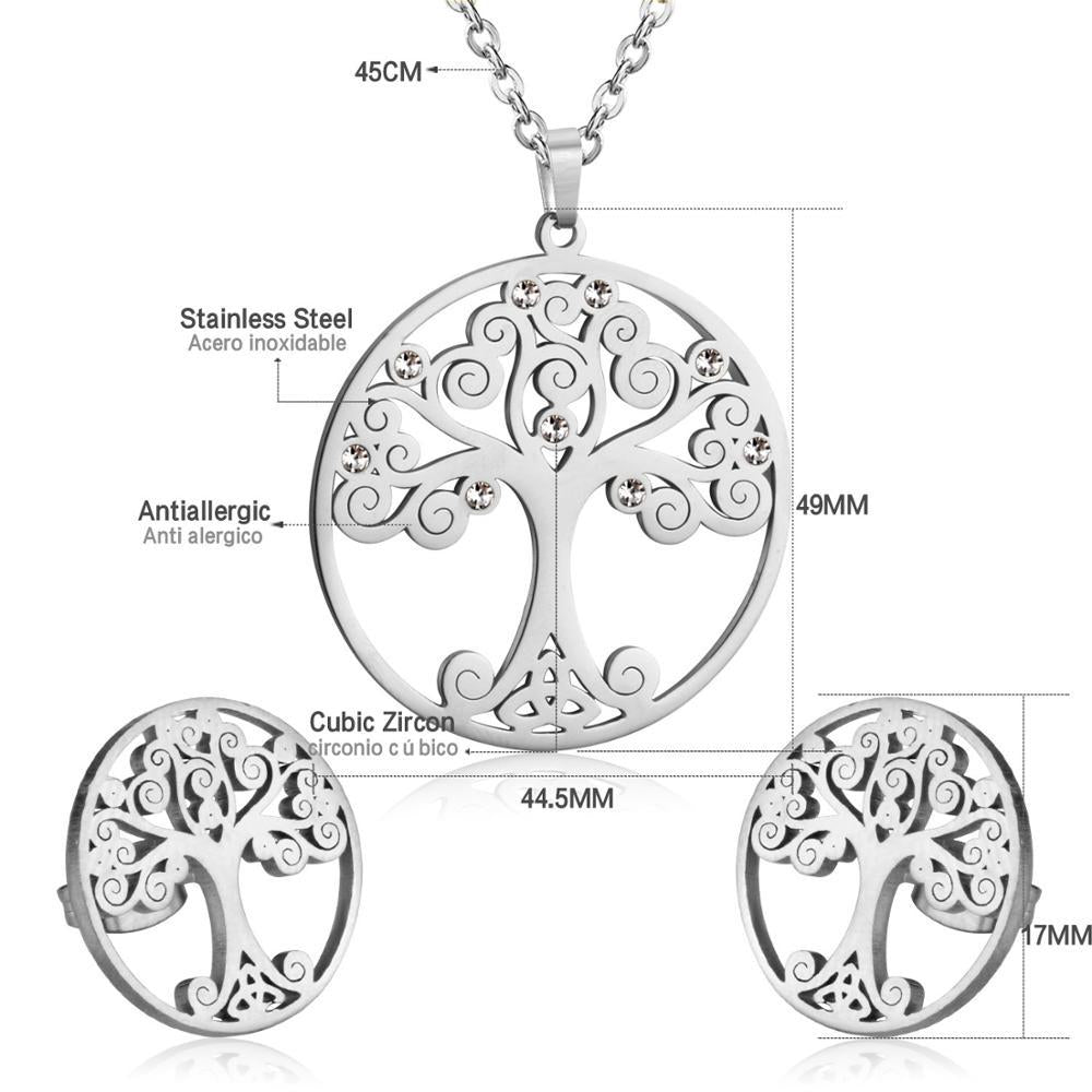 Damen Schmuckset mit Baum-Anhängern aus hochwertigem Edelstahl und goldplattiertem Design Shop Nory